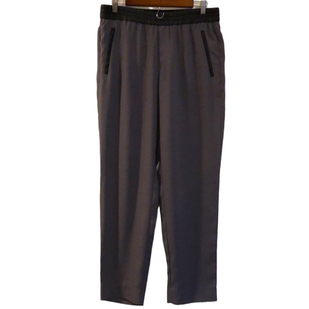 BANANA REPUBLIC DRAPEY PANTS GRAY WITH BLACK FAUX LEATHER TRIM SIZE 12